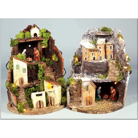 Rossi Rosa 82343 - Presepe Semitondo con 10 Luci a Batteria 19x25 cm. + Natività 6 cm.