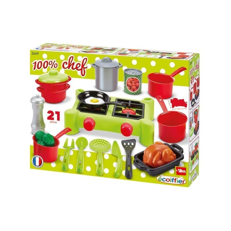 Smoby 2649 - Ecoiffier - Chef Set Stoviglie Da Cucina Con Fornello 21 pz.