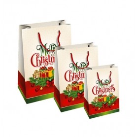 Florio 56757 - Shopper Regalo Carta Plastificata Merry Christmas 18x11x23 cm.