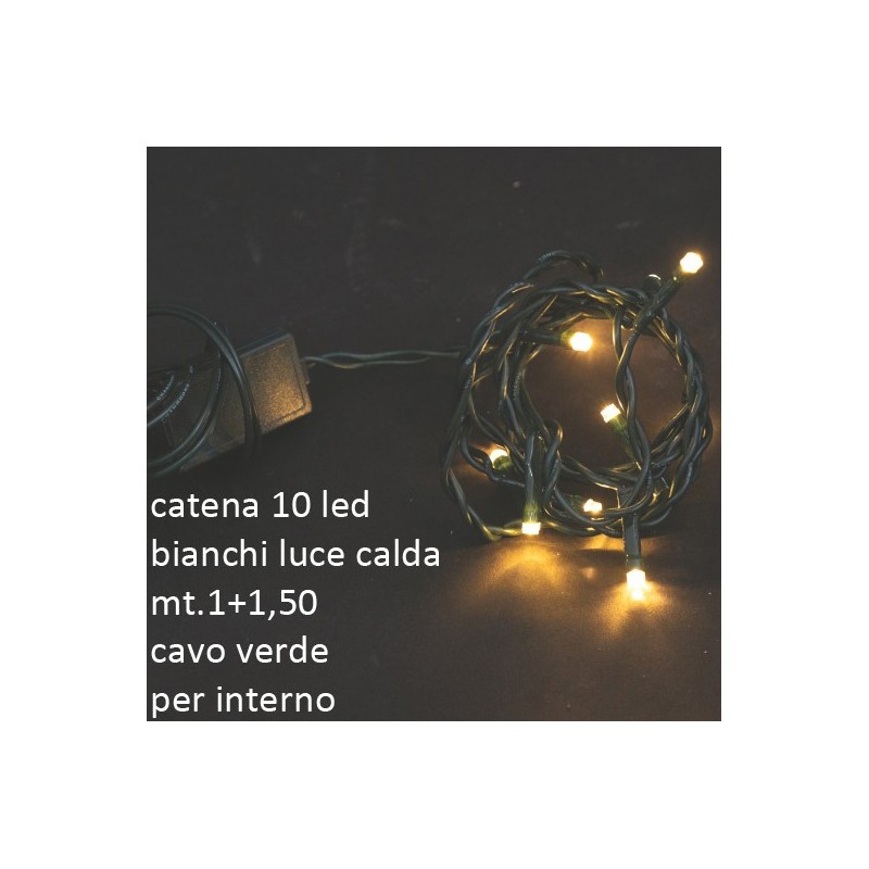 Euronatale 74331LC - Catena 10 Led Bianco Caldo 2,5 m Cavo Verde Per Interno