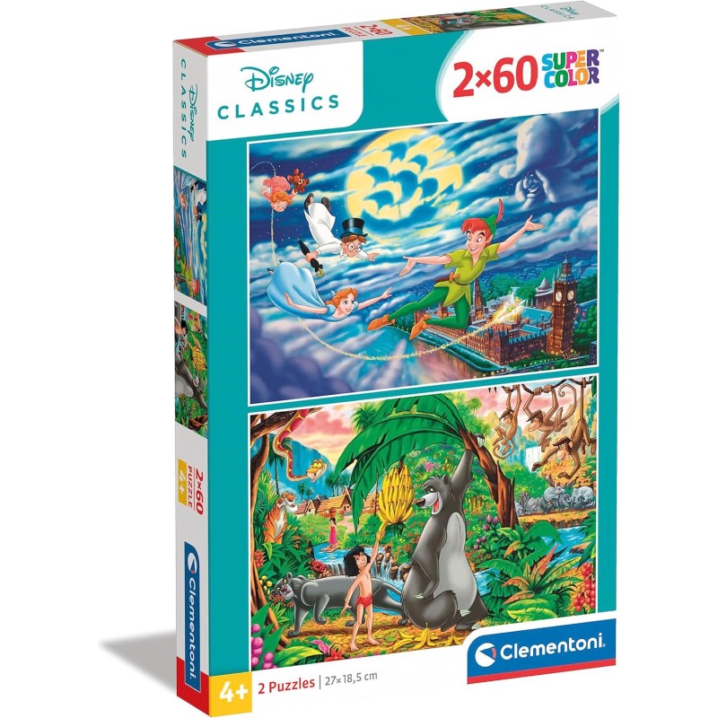 Clementoni 21613 - Puzzle 2X60 - Peter Pan e Libro Della Giungla