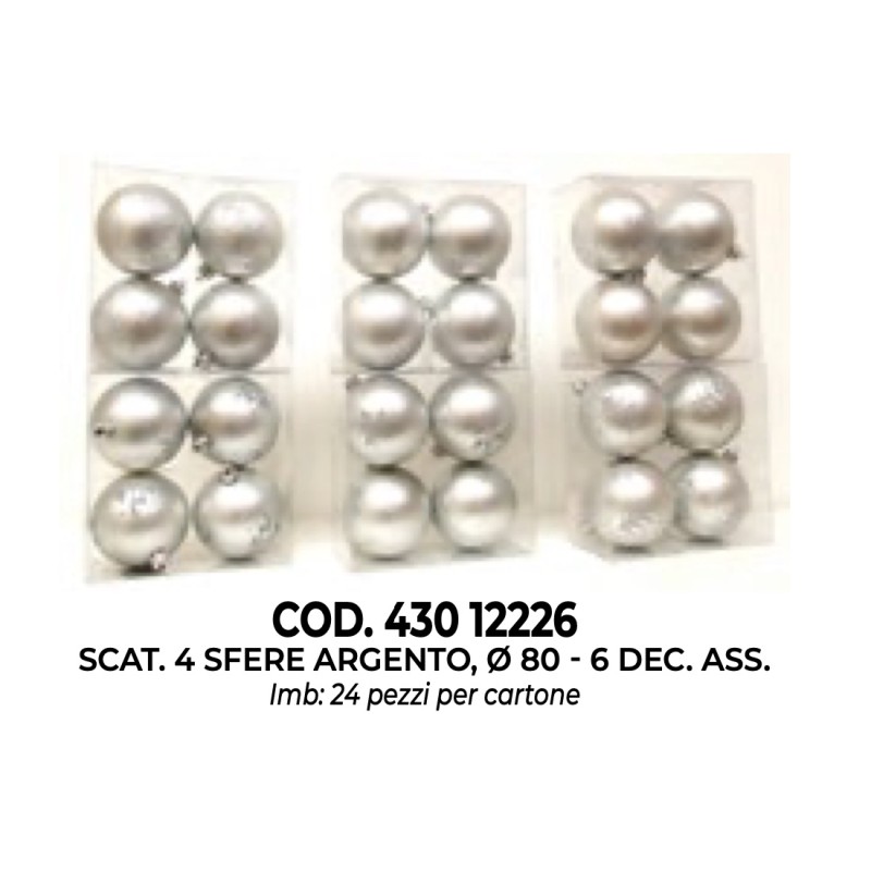 Giocoplast 12226 - Sfere Argento D. 8 cm Conf. 4 Pezzi