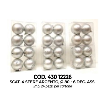 Giocoplast 12226 - Sfere Argento D. 8 cm Conf. 4 Pezzi