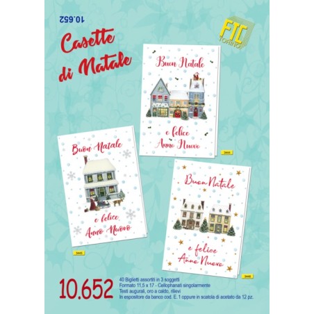 Ftc 10652 - Biglietti Natalizi Casette 11,5x17cm Conf.12 pz