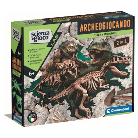 Clementoni 19394 - Scienza & Gioco - Archeogiocando - T-Rex e Smilodon 2 In 1