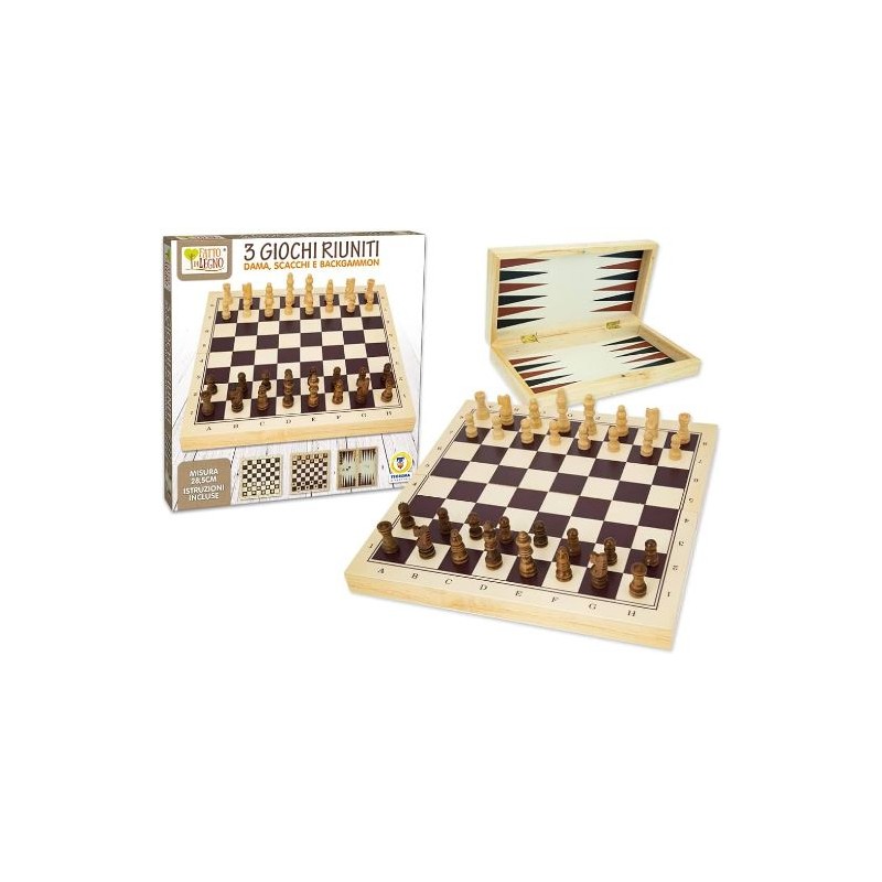 Teorema 40639 - Gioco Dama Scacchi Backgammon Legno 3 in 1